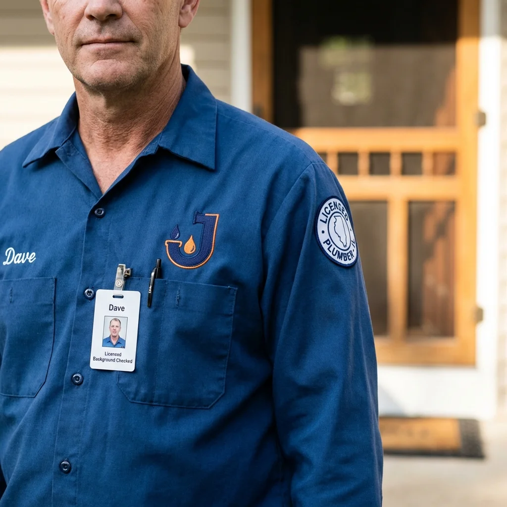 Licensed plumber showing ID badge in Royse City, TX