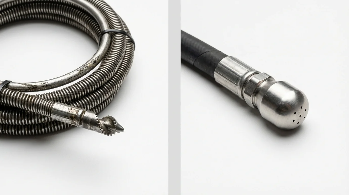 Drain snake cable and hydro jetting nozzle used for drain cleaning in Royse City, TX