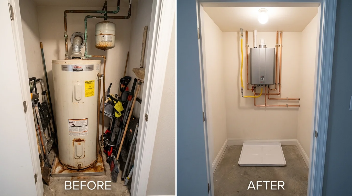 Tank water heater versus wall-mounted tankless unit comparison for Royse City, TX homeowners