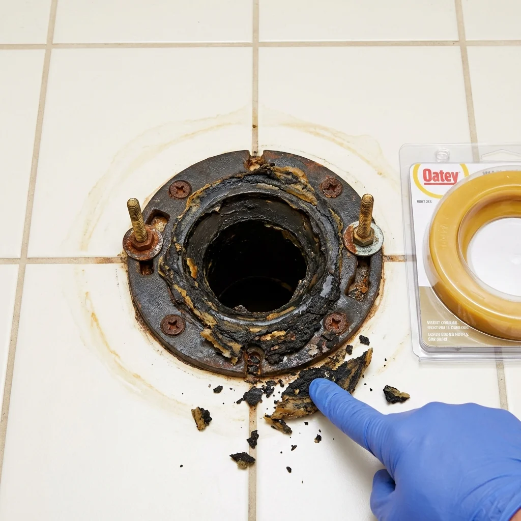 Failed wax ring showing water seepage at the base of a toilet in a Royse City, TX home