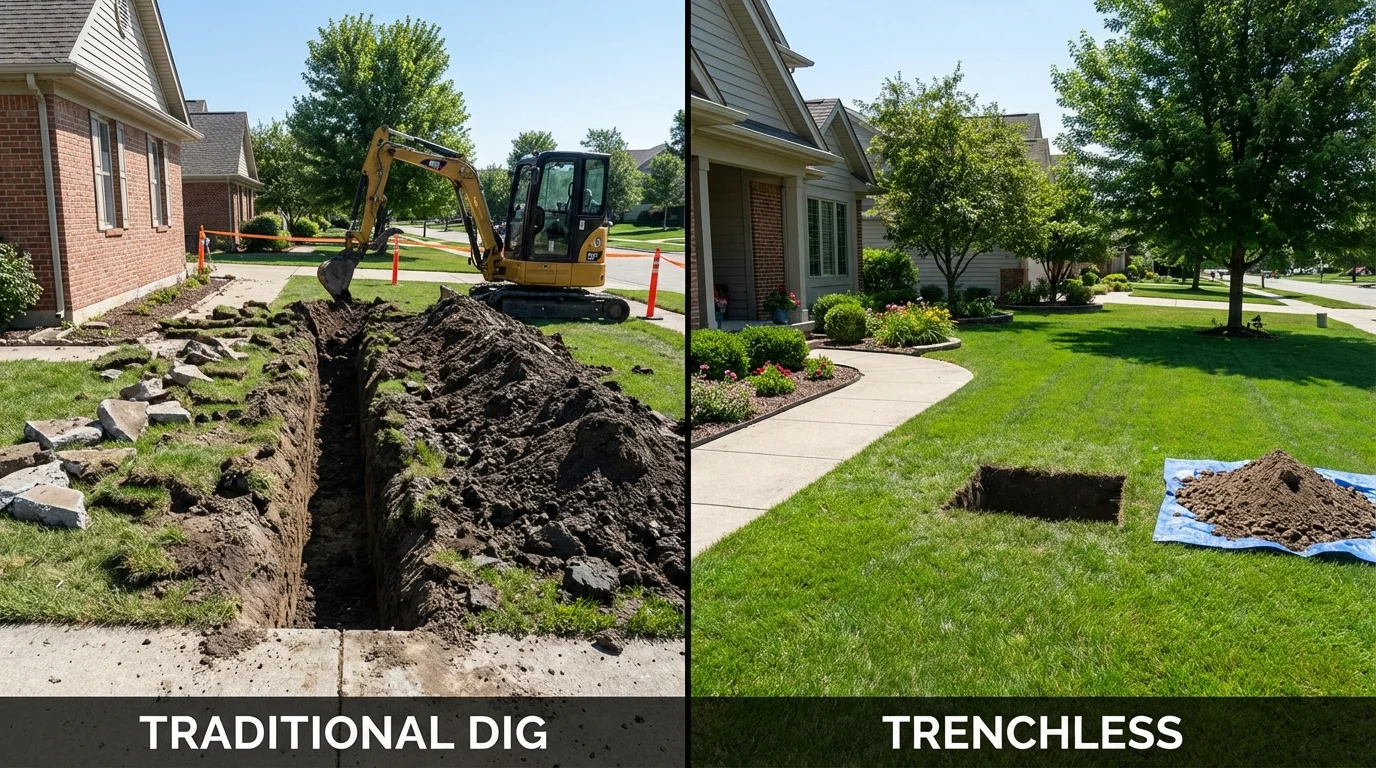 Trenchless sewer repair with minimal yard damage versus traditional excavation in Royse City, TX